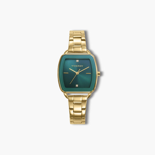 Reloj Viceroy Kiss 42454-67 acero dorado esfera verde