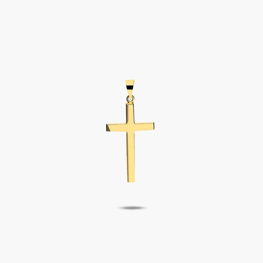Cruz palo plano liso de oro 18K 25 mm