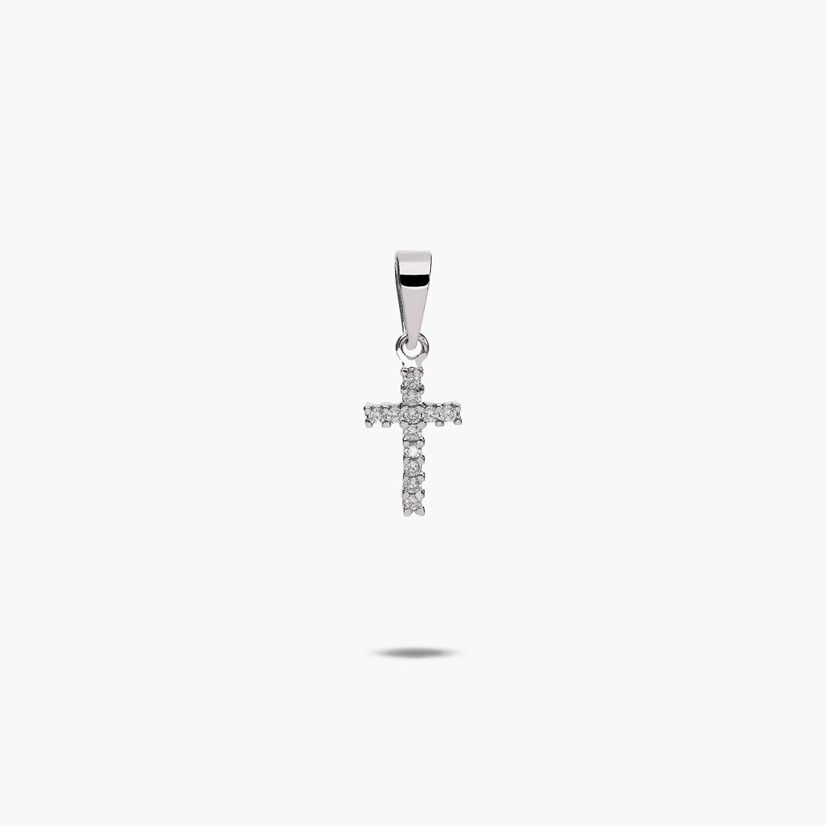Cruz de oro blanco 18K circonitas 11 mm