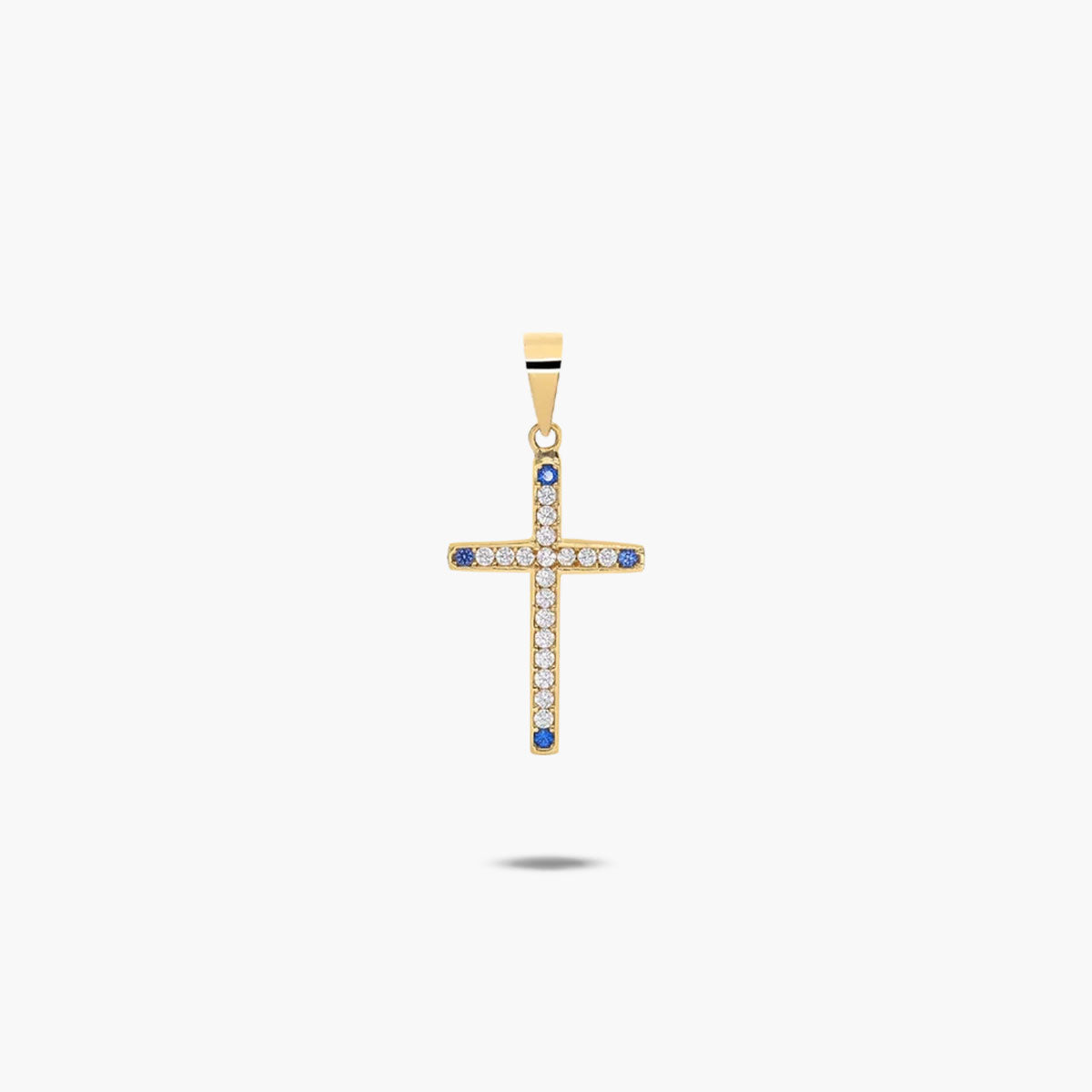 Cruz de oro 18K circonitas blanca y azul 20 mm