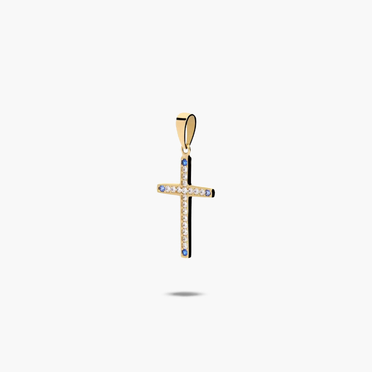 Cruz de oro 18K circonitas blanca y azul 20 mm