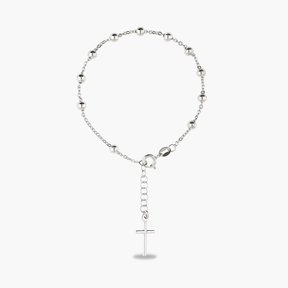 Pulsera rosario de plata 1ª ley con cruz lisa 18-21 cm