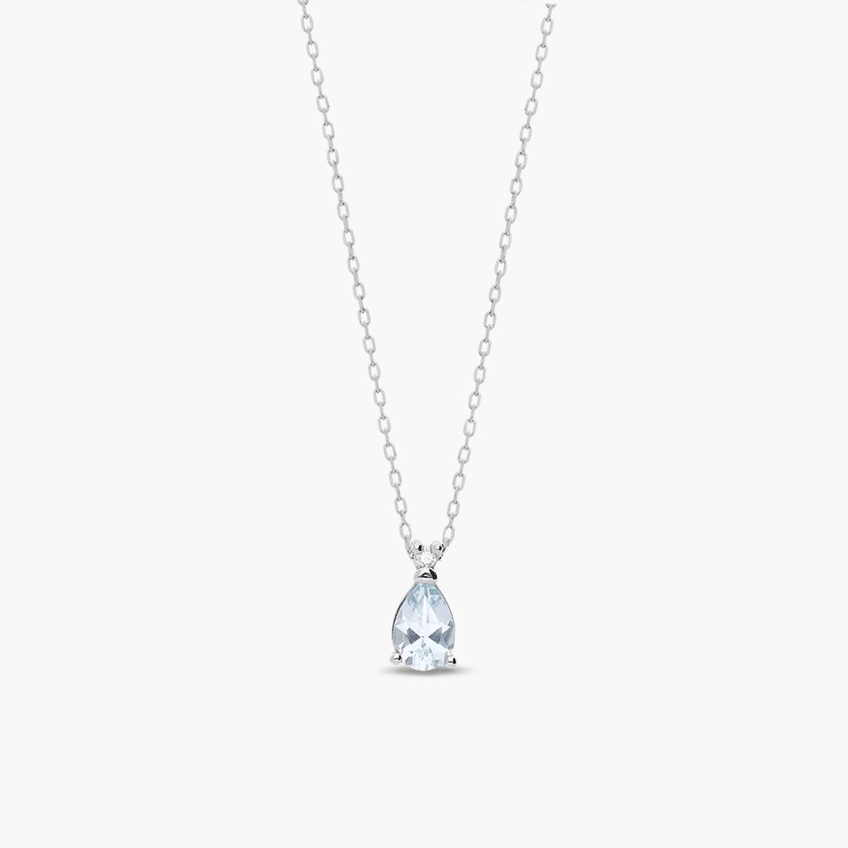 Collar lágrima de oro blanco 18K diamante natural 0.01 ct. aguamarina 6 mm GLACIER