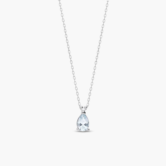 Collar lágrima de oro blanco 18K diamante natural 0.01 ct. aguamarina 6 mm GLACIER