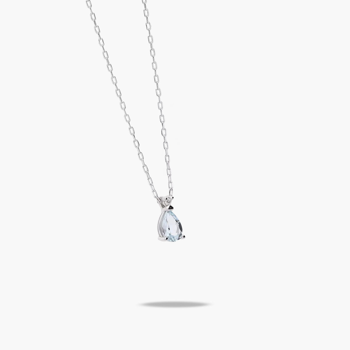 Collar lágrima de oro blanco 18K diamante natural 0.01 ct. aguamarina 6 mm GLACIER