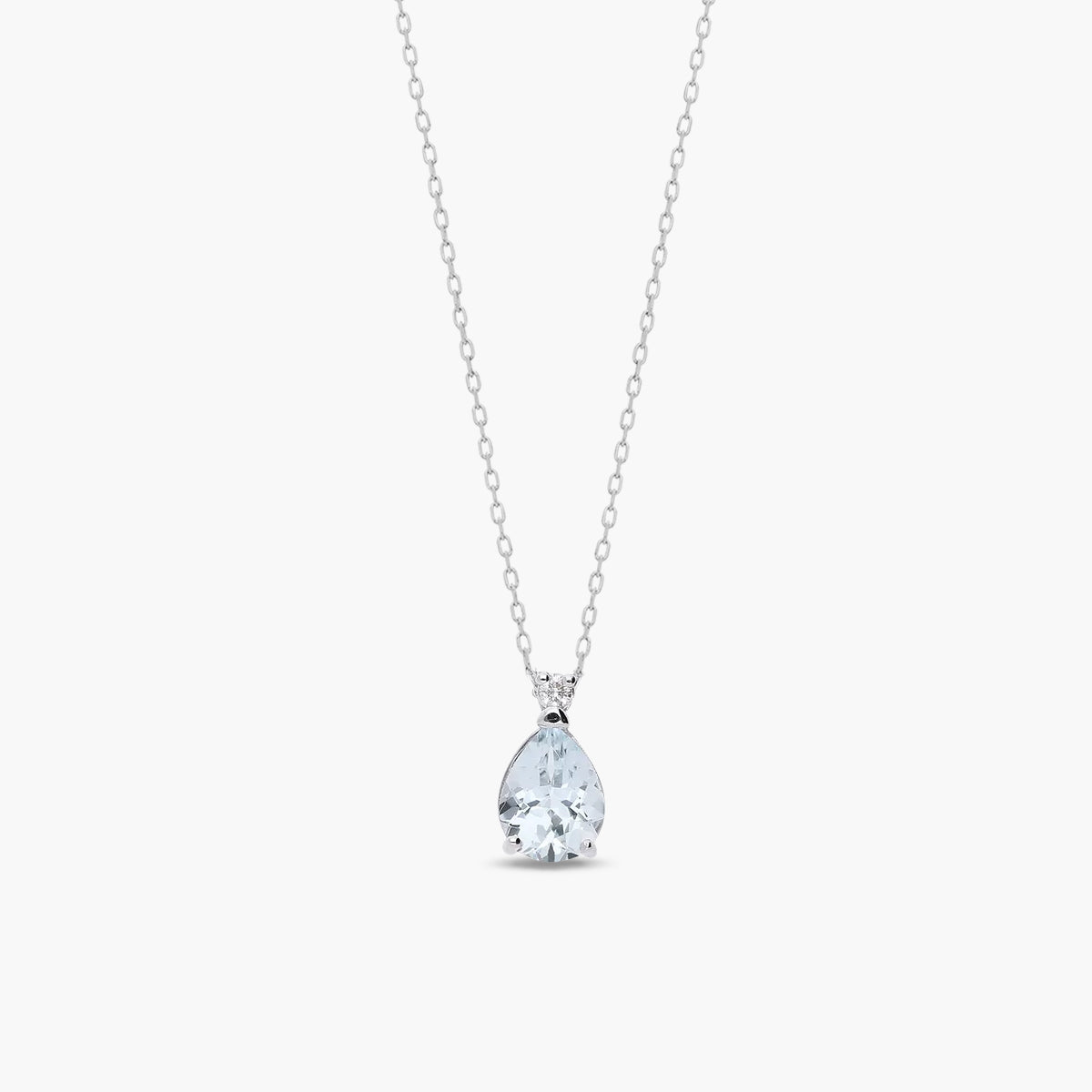 Collar lágrima de oro blanco 18K diamante natural 0.03 ct. aguamarina 8 mm GLACIER