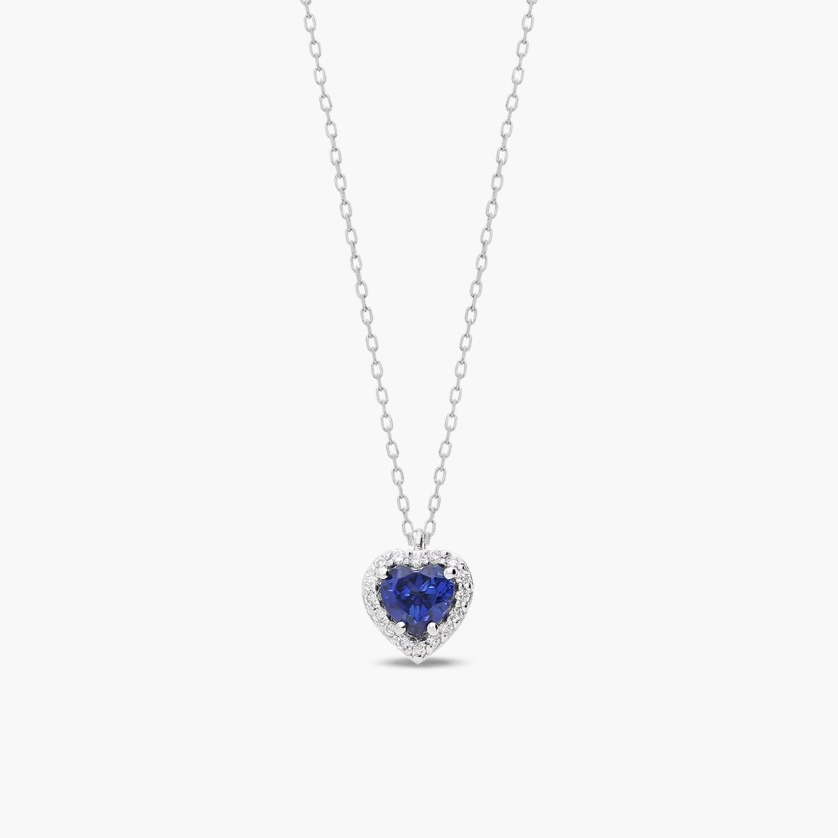 Collar corazón de oro blanco 18K diamante natural 0.08 ct. zafiro 7 mm LOVE SAPPHIRE