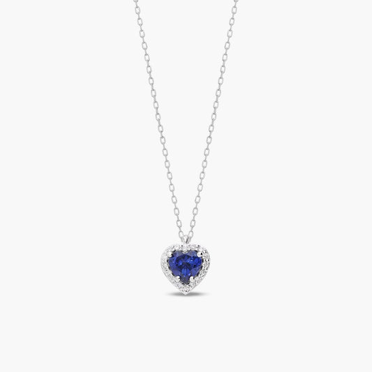 Collar corazón de oro blanco 18K diamante natural 0.08 ct. zafiro 7 mm LOVE SAPPHIRE