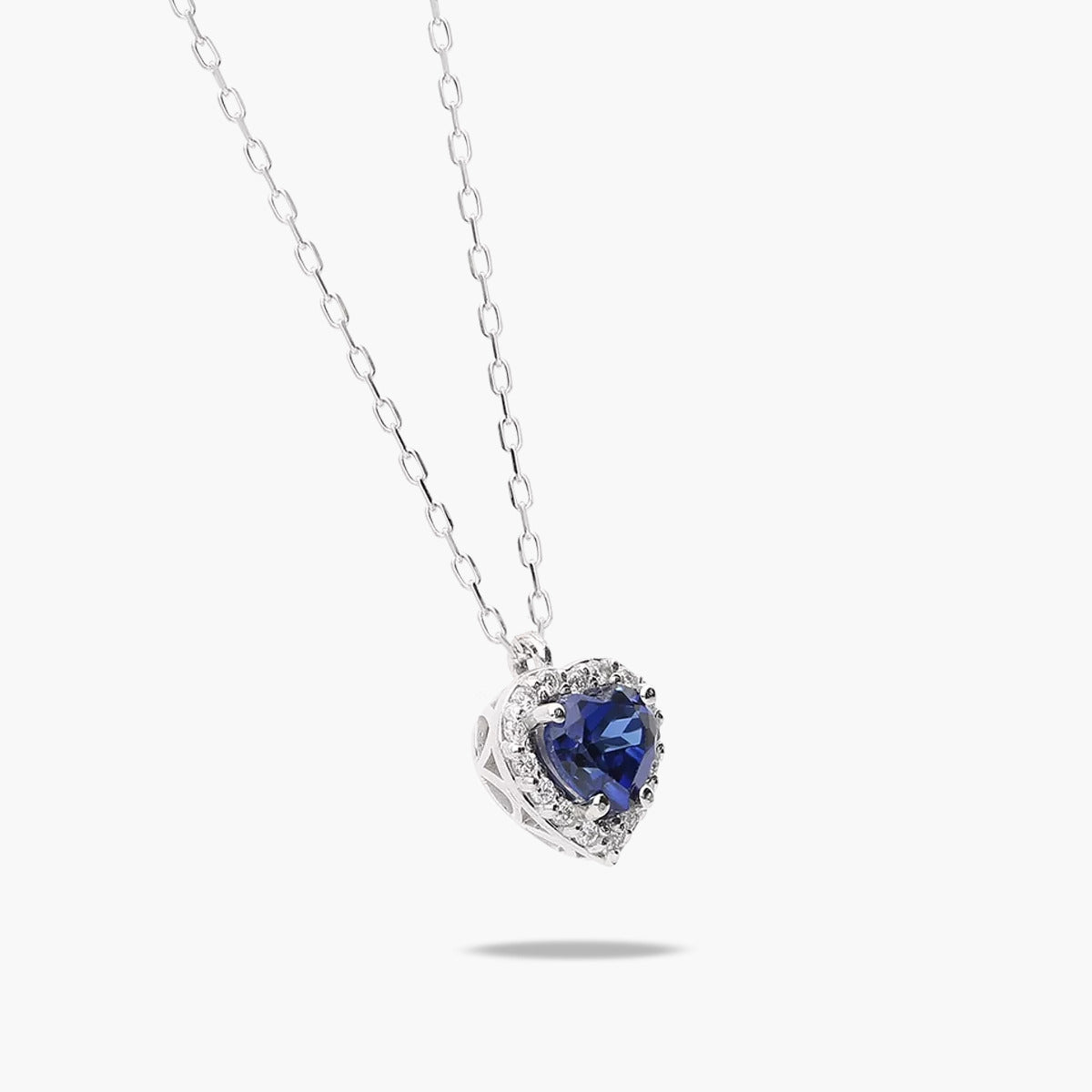 Collar corazón de oro blanco 18K diamante natural 0.08 ct. zafiro 7 mm LOVE SAPPHIRE