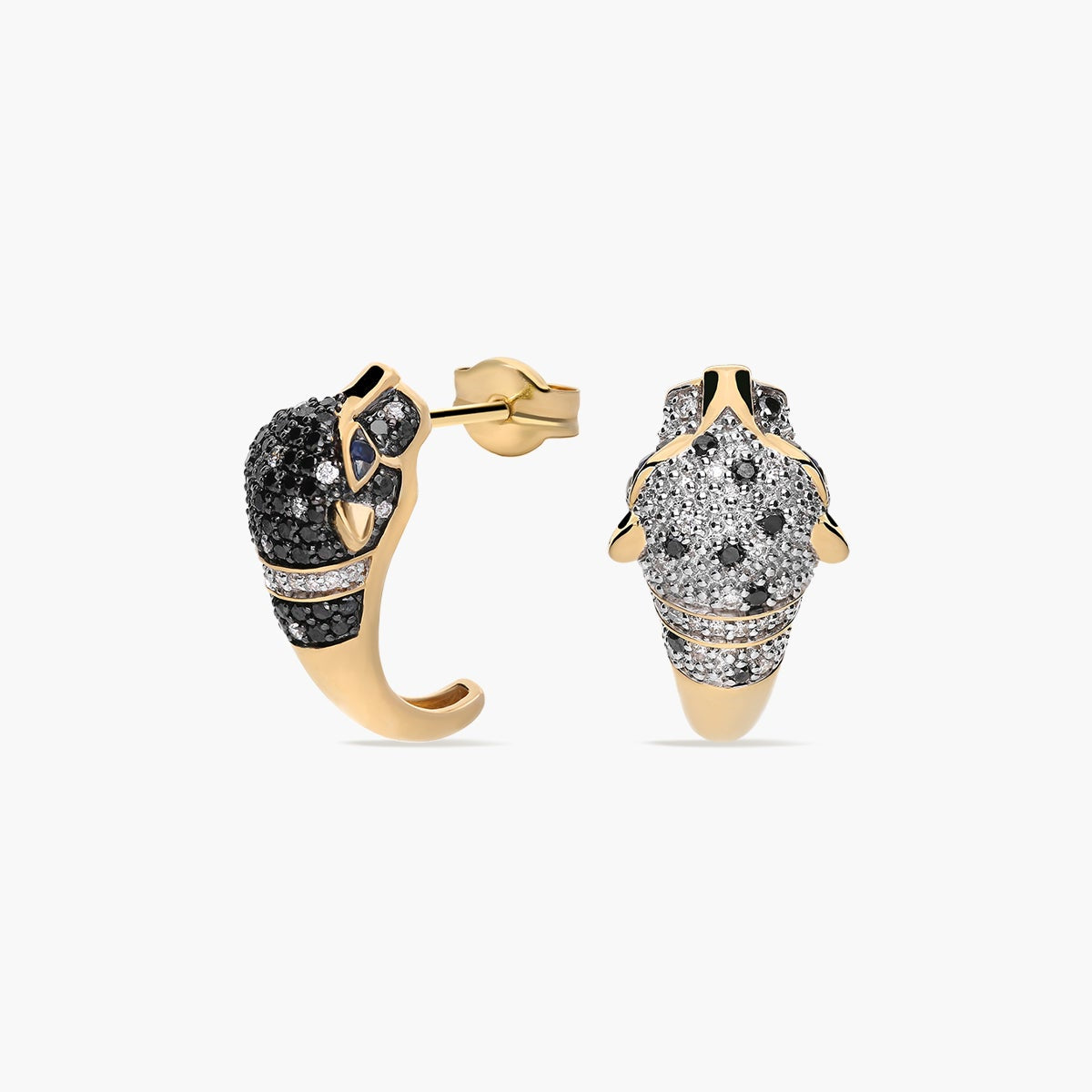 Pendientes de oro 18K diamante natural 0.17 ct. zafiro 18 mm SNOW LEOPARD