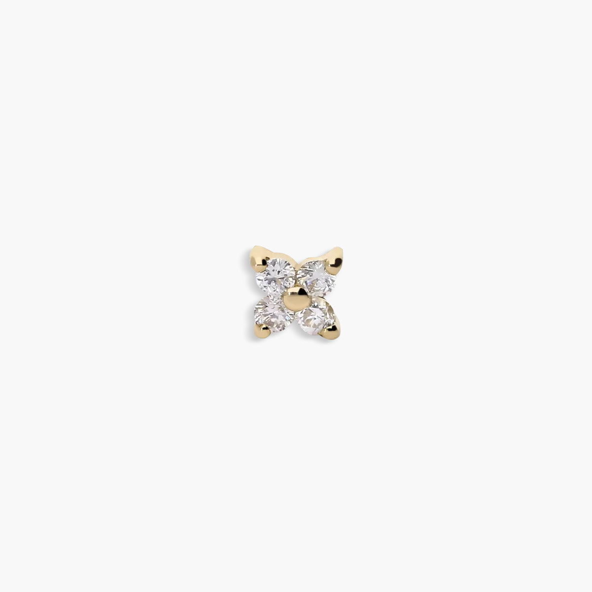 Piercing de oreja de oro 18K diamante natural 0.04 ct. flor 3 mm