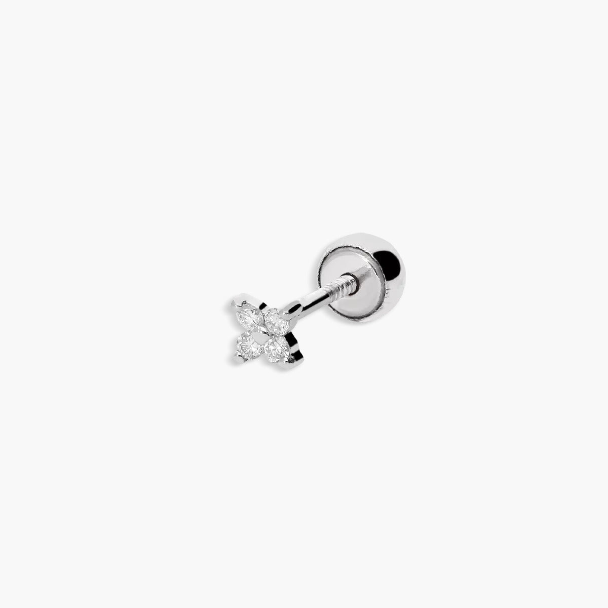 Piercing de oreja de oro blanco 18K diamante natural 0.04 ct. flor 3 mm