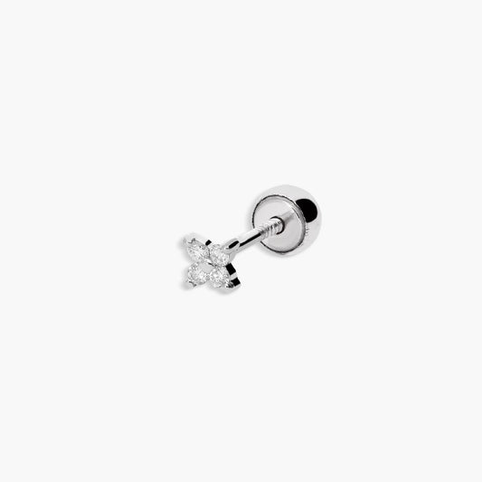 Piercing de oreja de oro blanco 18K diamante natural 0.04 ct. flor 3 mm