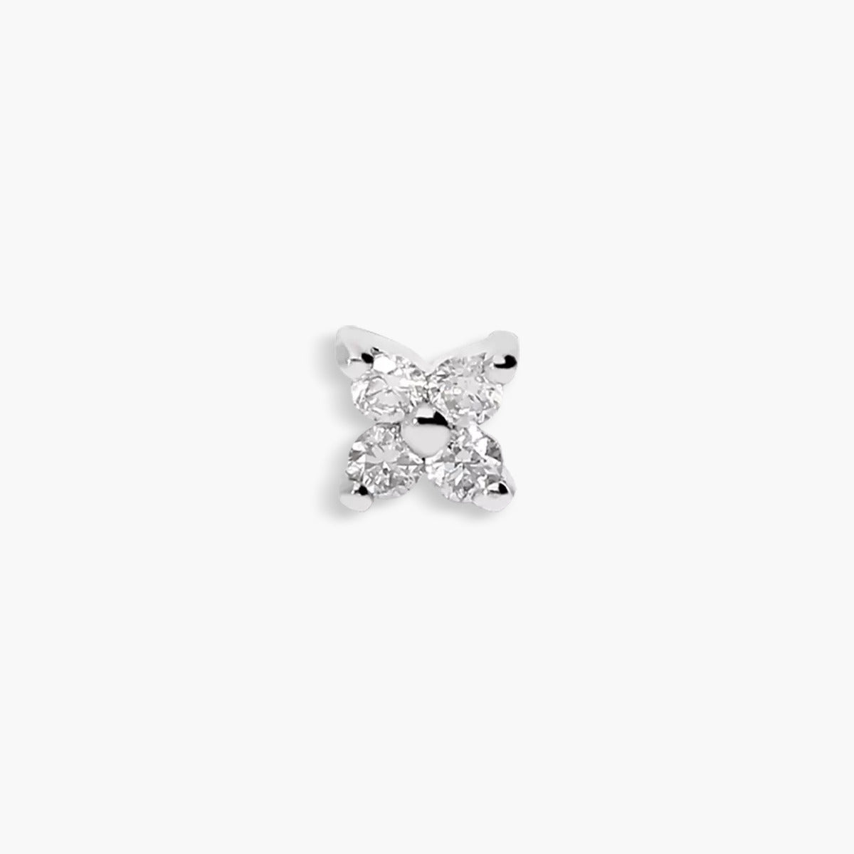 Piercing de oreja de oro blanco 18K diamante natural 0.04 ct. flor 3 mm