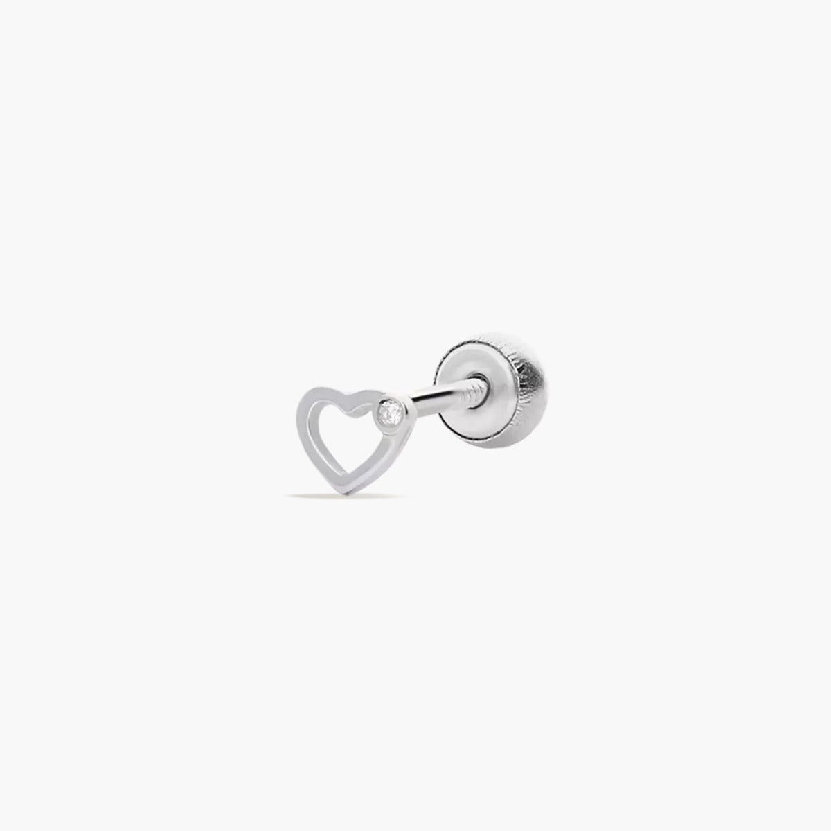 Piercing de oreja de oro blanco 18K diamante natural 0.01 ct. corazón 3 mm