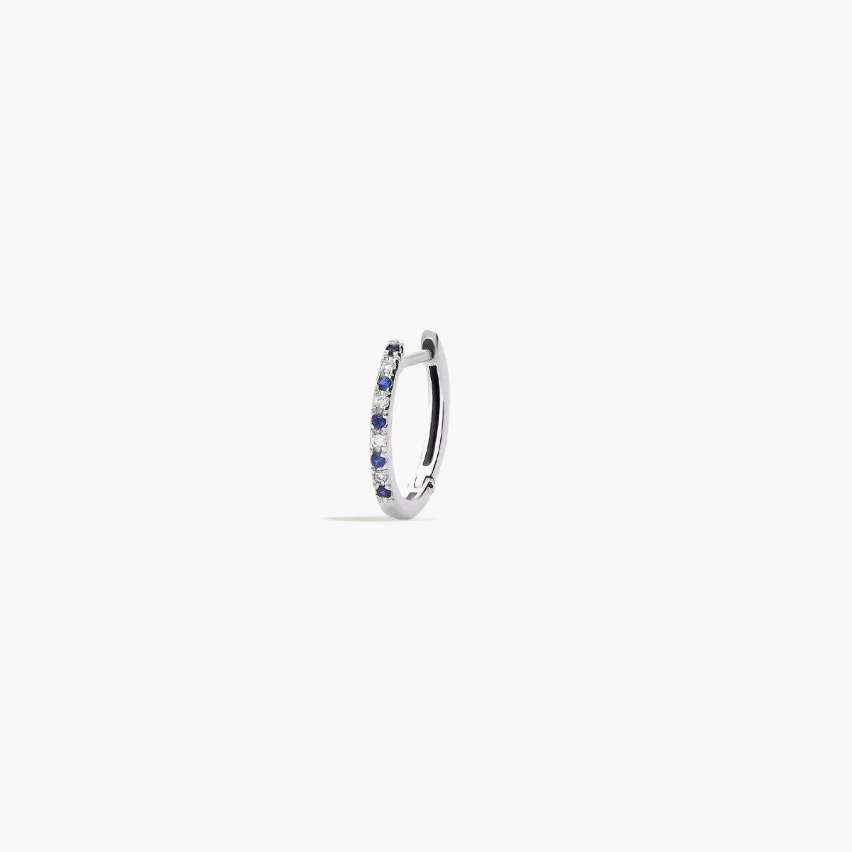 Piercing de oreja de oro blanco 18K diamante natural 0.02 ct. zafiros aro 12 mm MIDNIGHT