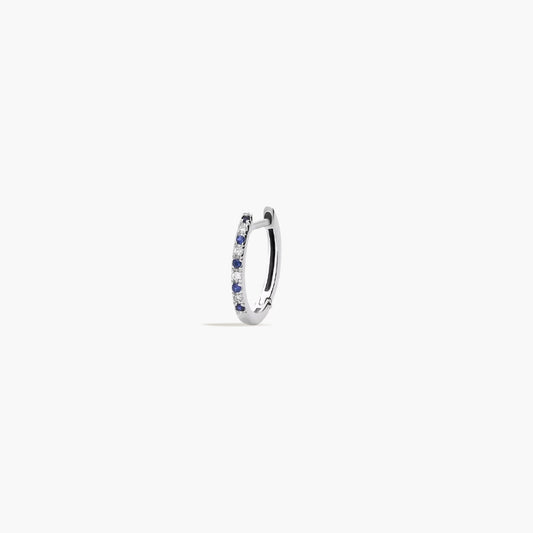 Piercing de oreja de oro blanco 18K diamante natural 0.02 ct. zafiros aro 12 mm MIDNIGHT