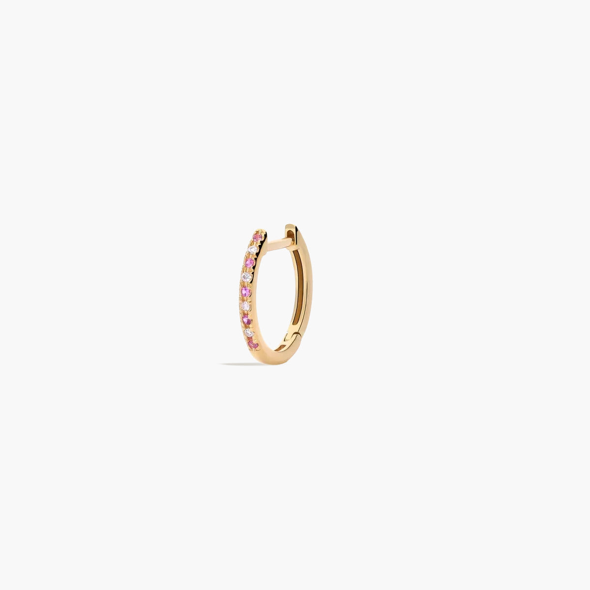 Piercing de oreja de oro 18K diamante natural 0.02 ct. zafiros rosa aro 12 mm