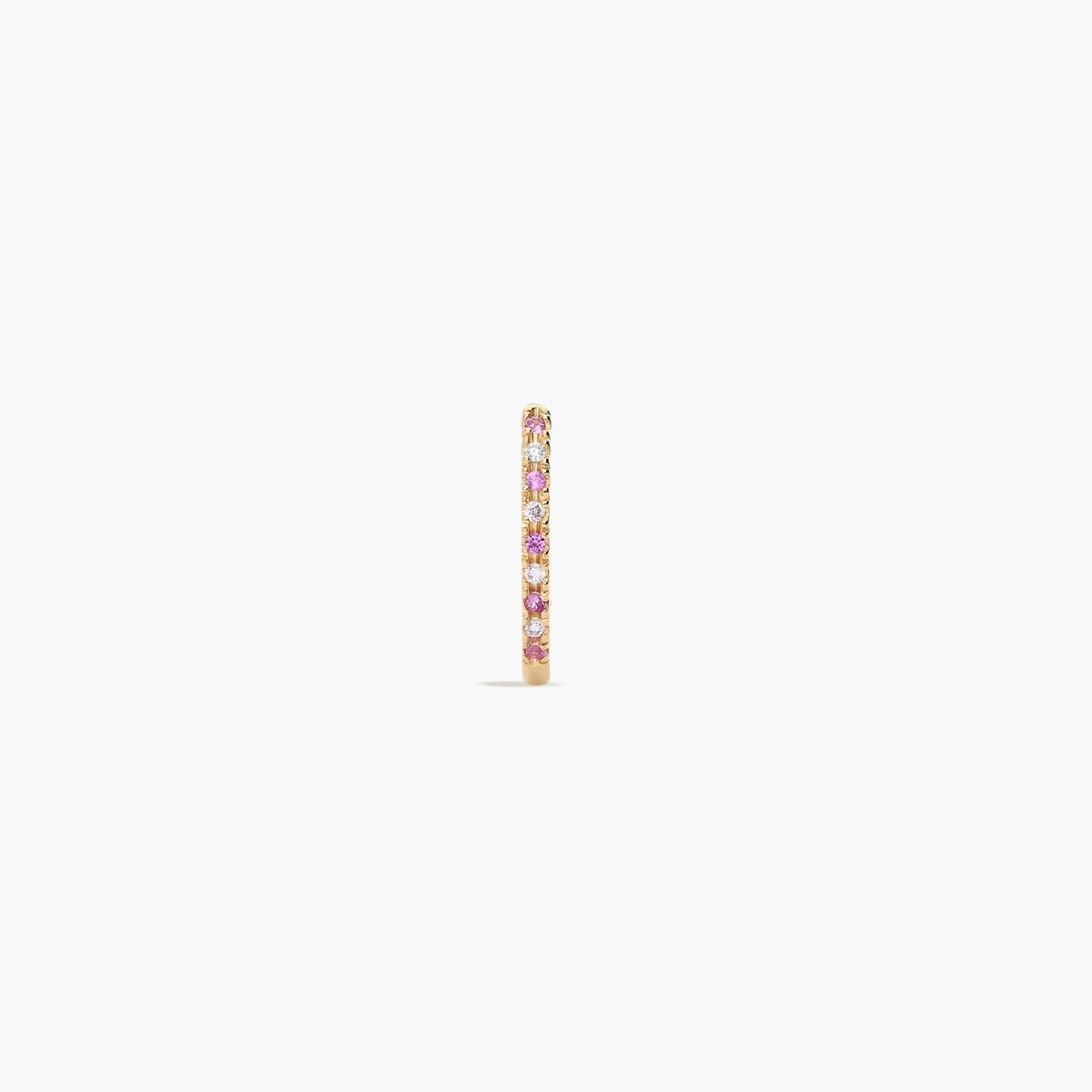 Piercing de oreja de oro 18K diamante natural 0.02 ct. zafiros rosa aro 12 mm