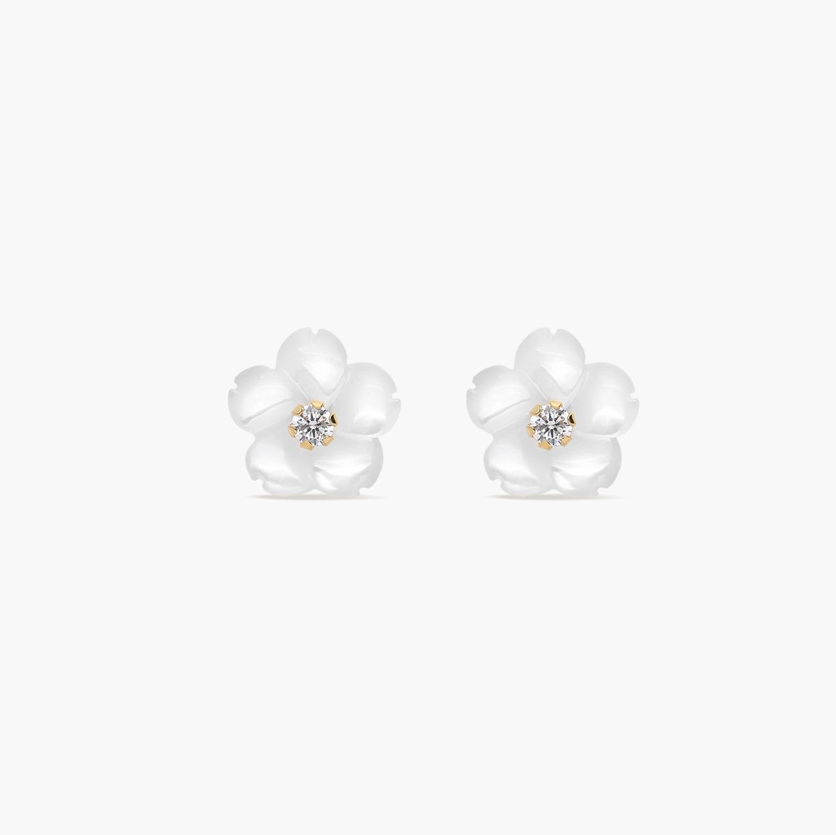 Pendientes flor de oro 18K circonita y nácar 8 mm