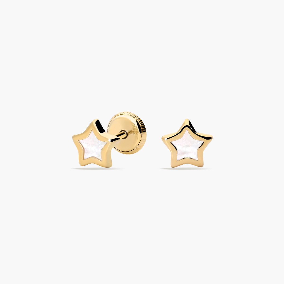 Pendientes estrella de oro 18K nácar 5 mm