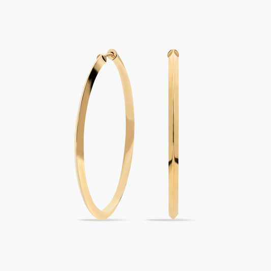 Pendientes de aro tubo triangular de oro 18K 32 mm