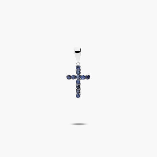 Cruz de oro blanco 18K zafiro