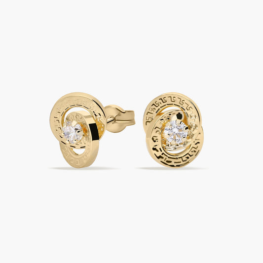 Pendientes doble círculo de oro 18K circonita 10 mm
