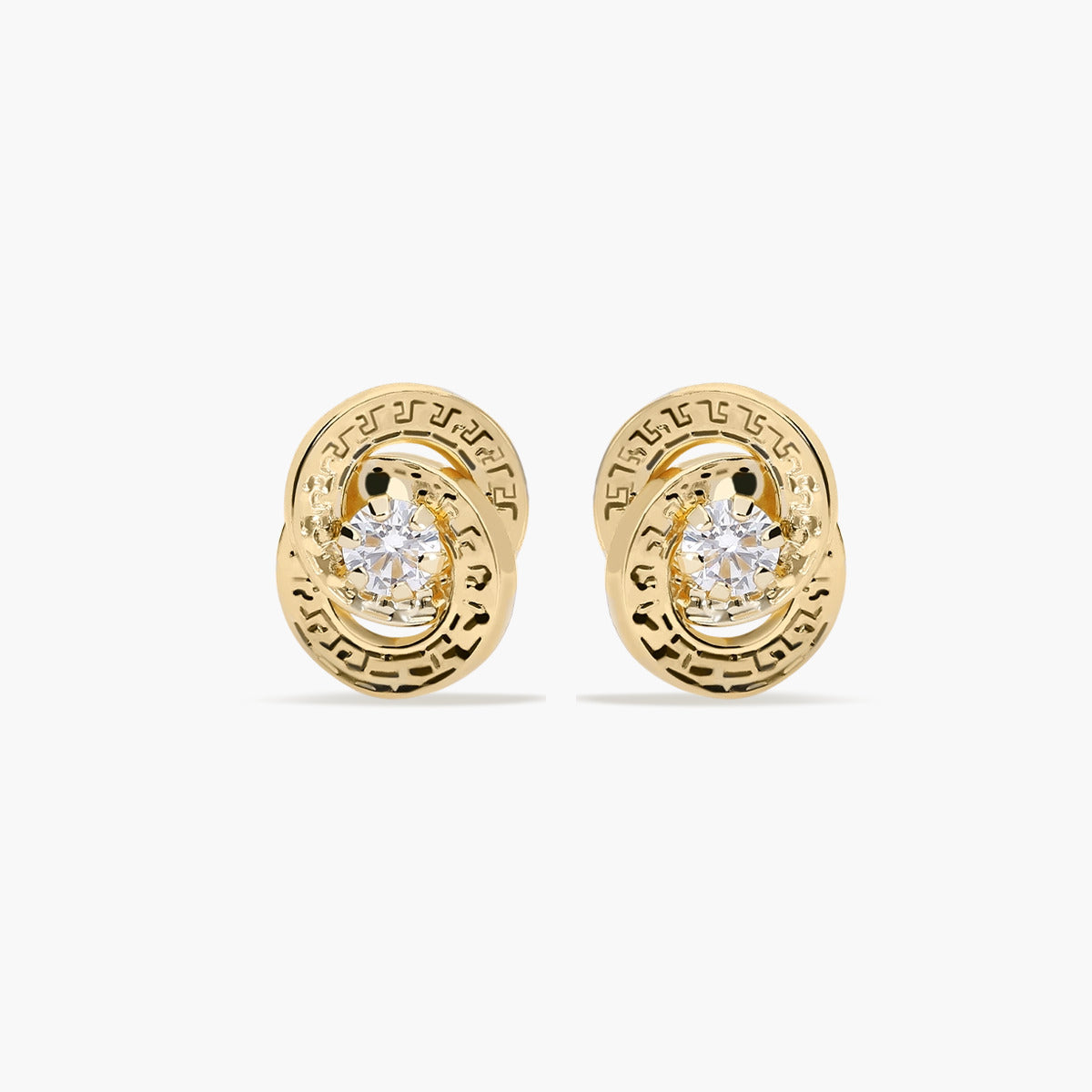 Pendientes doble círculo de oro 18K circonita 10 mm