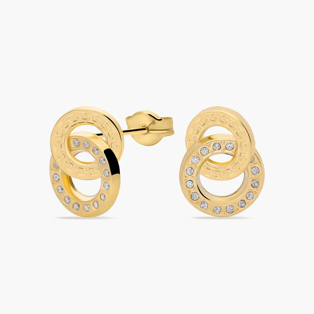 Pendientes doble círculo de oro 18K circonitas 11 mm