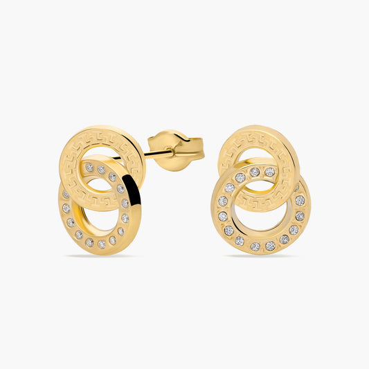 Pendientes doble círculo de oro 18K circonitas 11 mm