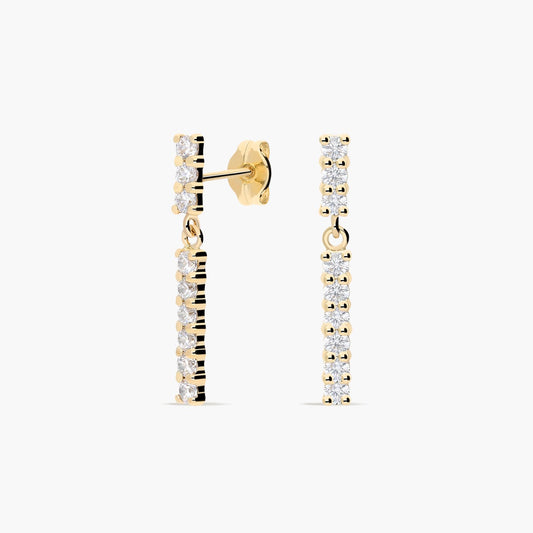 Pendientes largos de oro 18K circonitas 22 mm