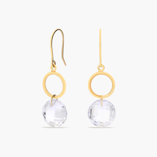 Pendientes largos de oro 18K circonita talla redonda 27 mm