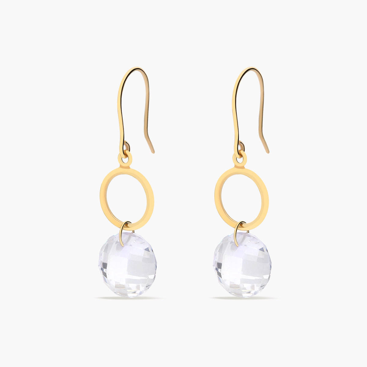 Pendientes largos de oro 18K circonita talla redonda 27 mm