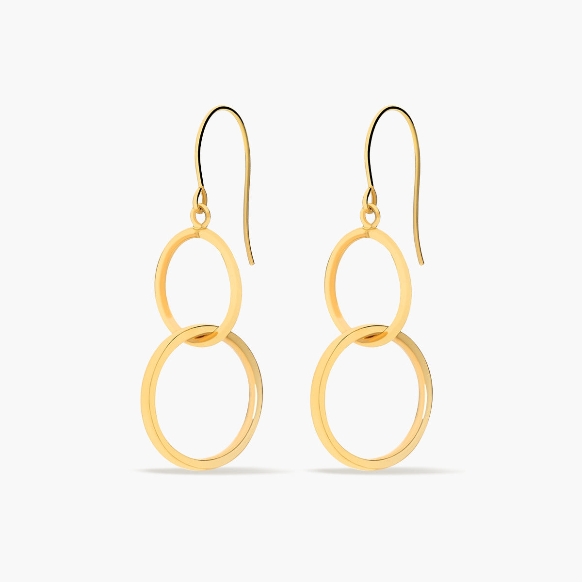 Pendientes largos doble círculo de oro 18K 31 mm