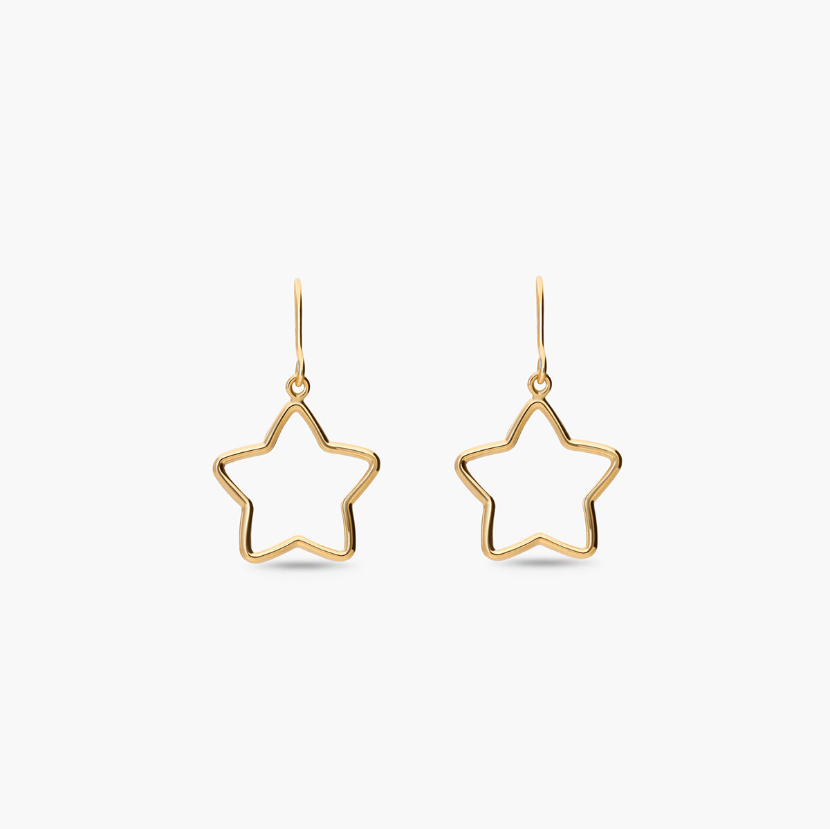 Pendientes largos estrella de oro 18K 24 mm