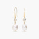 Pendientes largos de oro 18K con perlas y circonita 35 mm