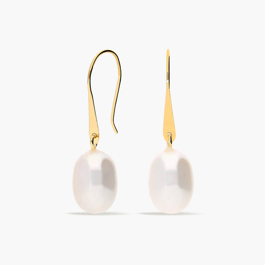 Pendientes largos de oro 18K con perlas 25 mm