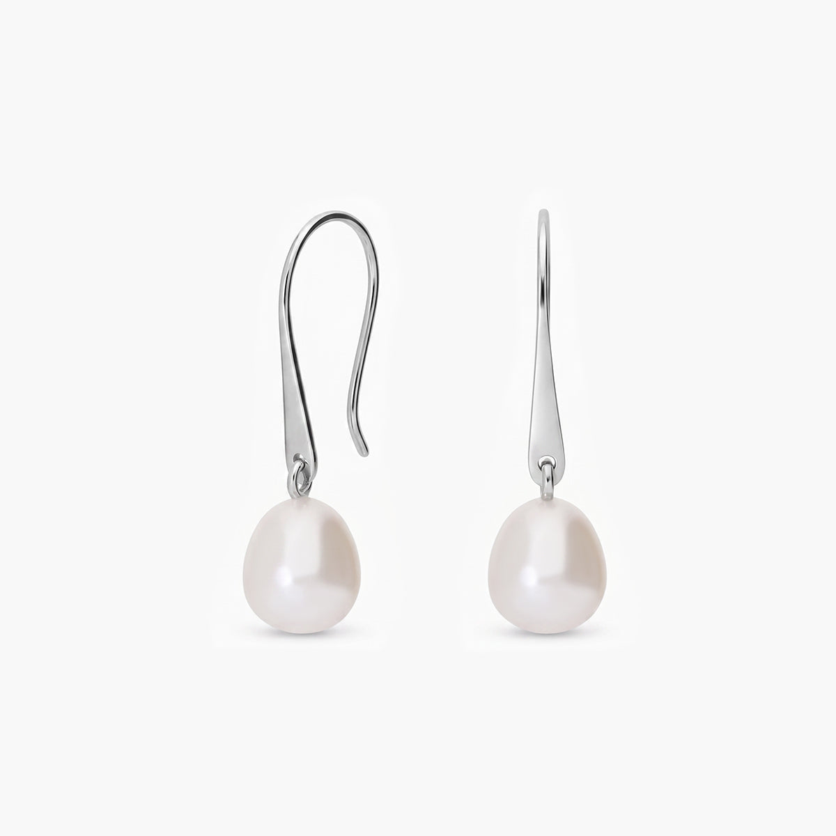 Pendientes largos de oro blanco 18K con perlas 25 mm