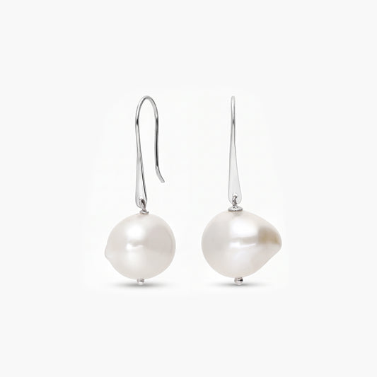 Pendientes largos de oro blanco 18K con perlas 27 mm