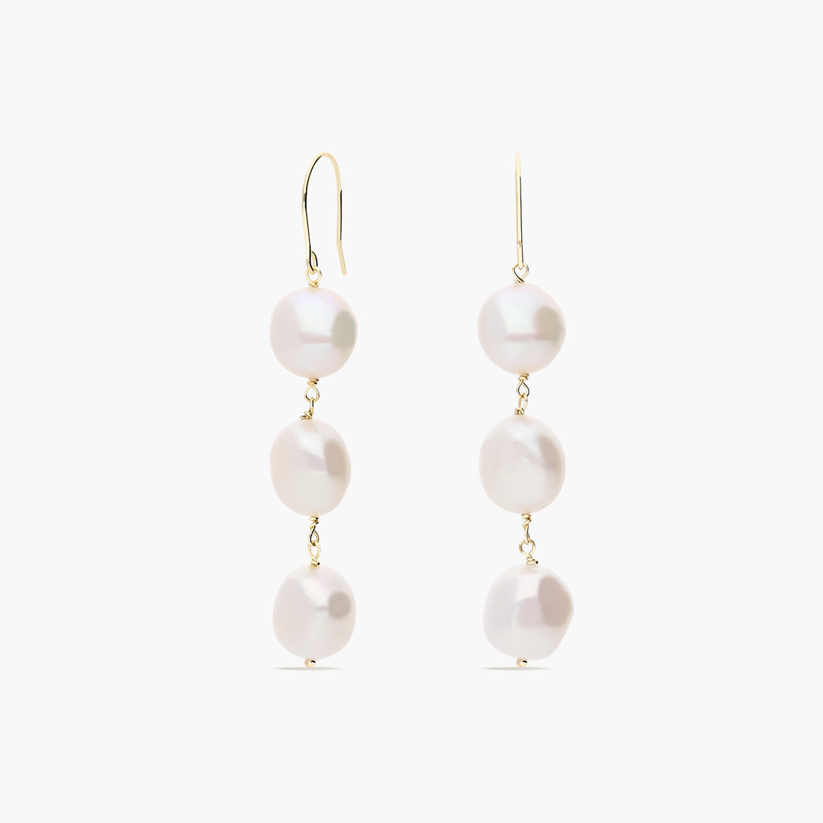 Pendientes largos de oro 18K con perlas 53 mm