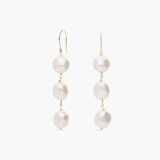 Pendientes largos de oro 18K con perlas 53 mm