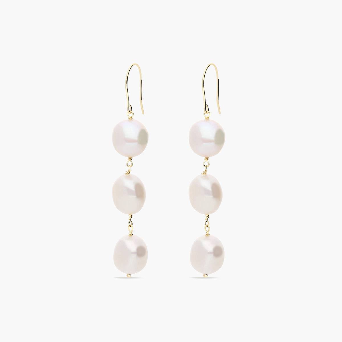 Pendientes largos de oro 18K con perlas 53 mm