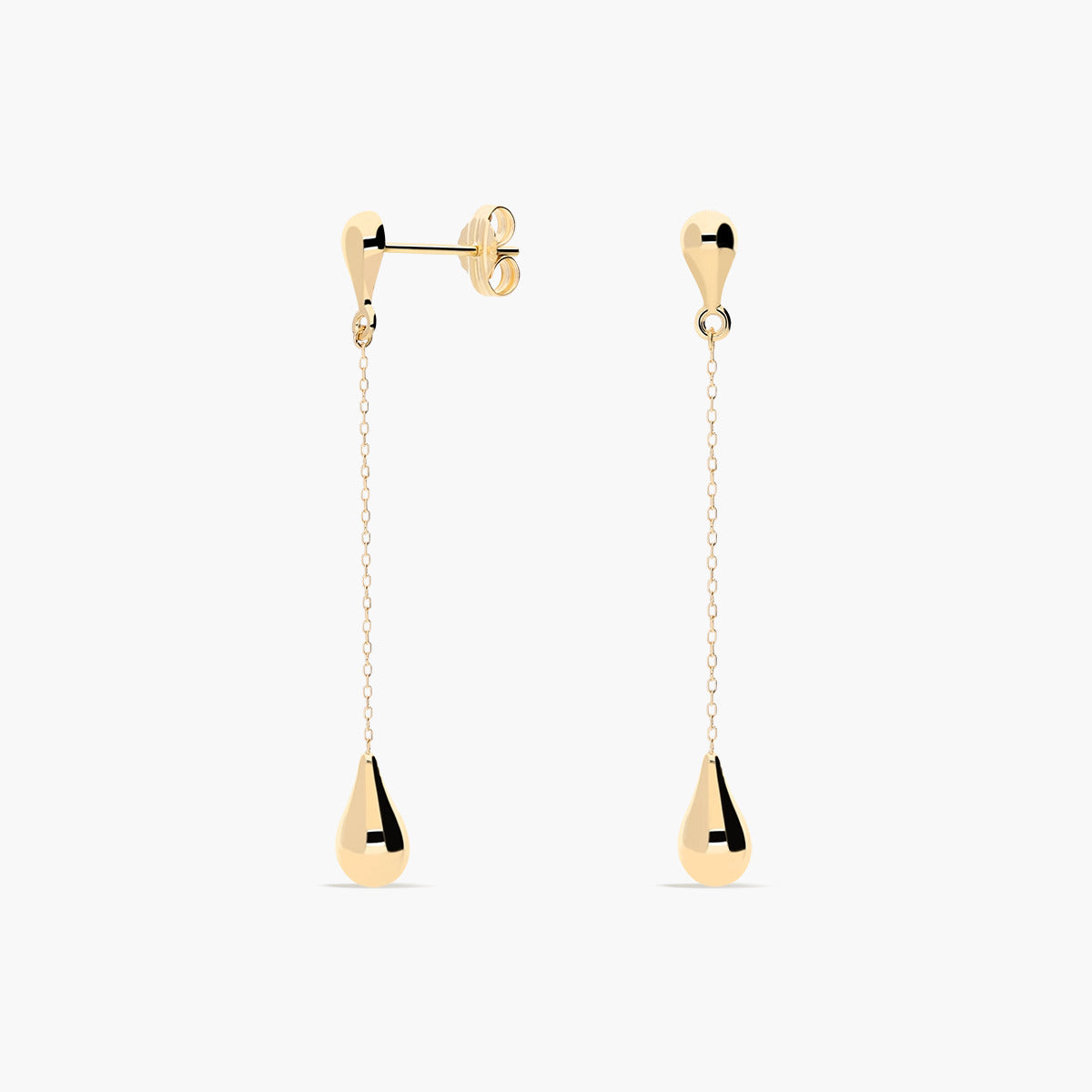 Pendientes largos gota de oro 18K 43 mm