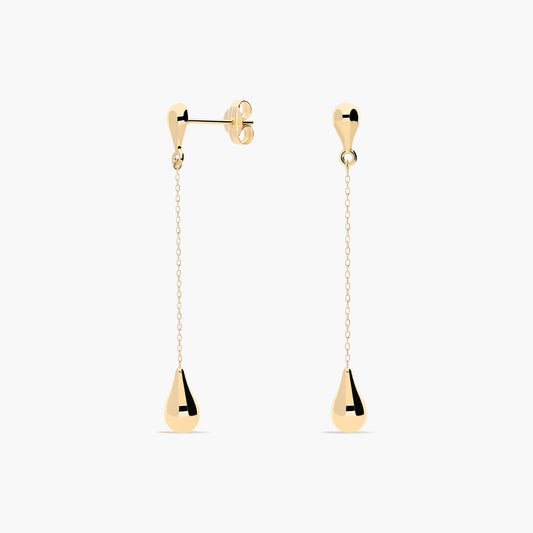 Pendientes largos gota de oro 18K 43 mm