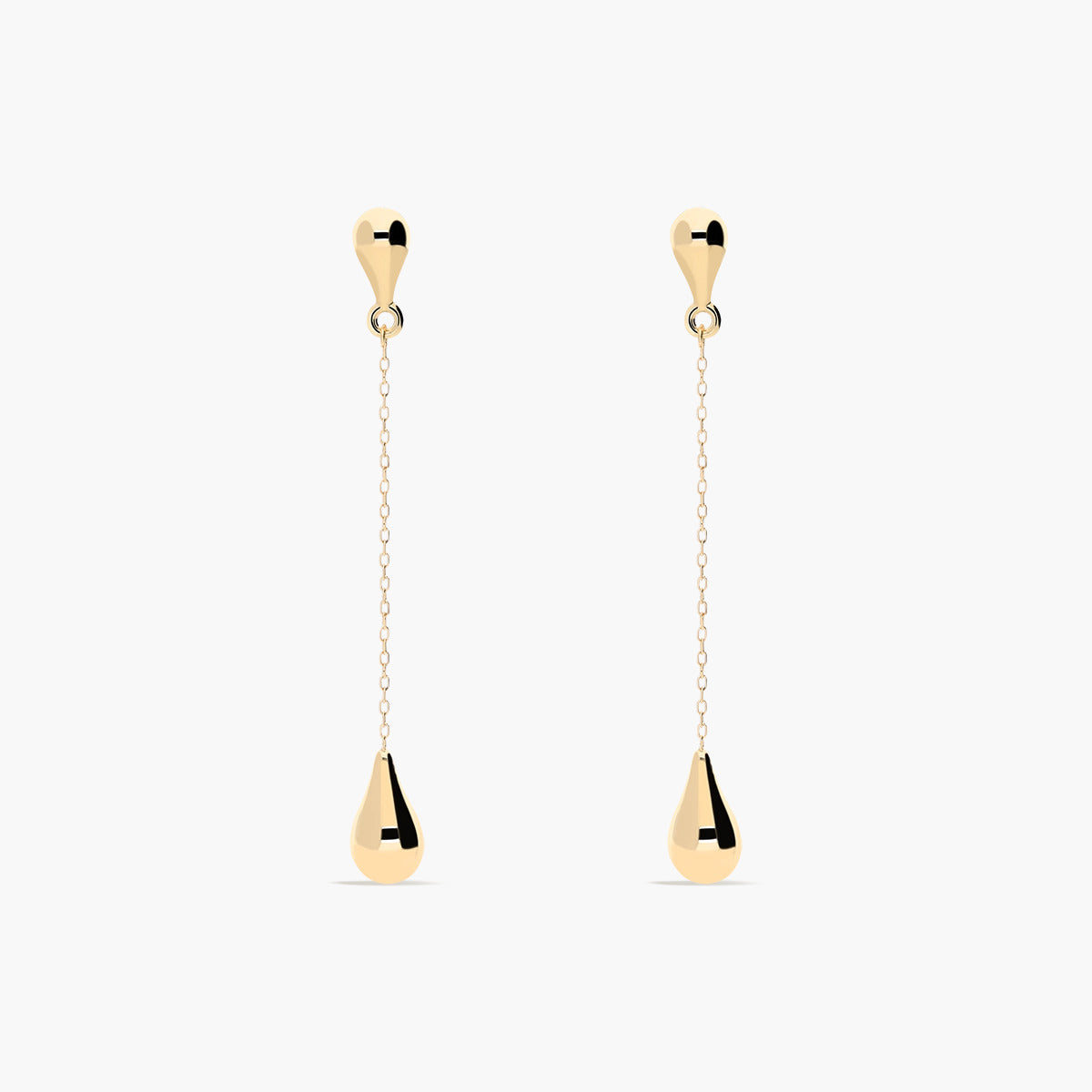 Pendientes largos gota de oro 18K 43 mm