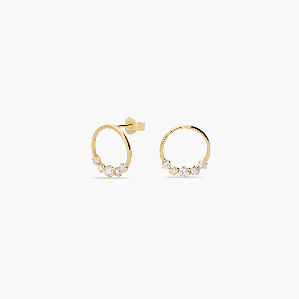 Pendientes doble círculo de oro 18K circonitas 12 mm
