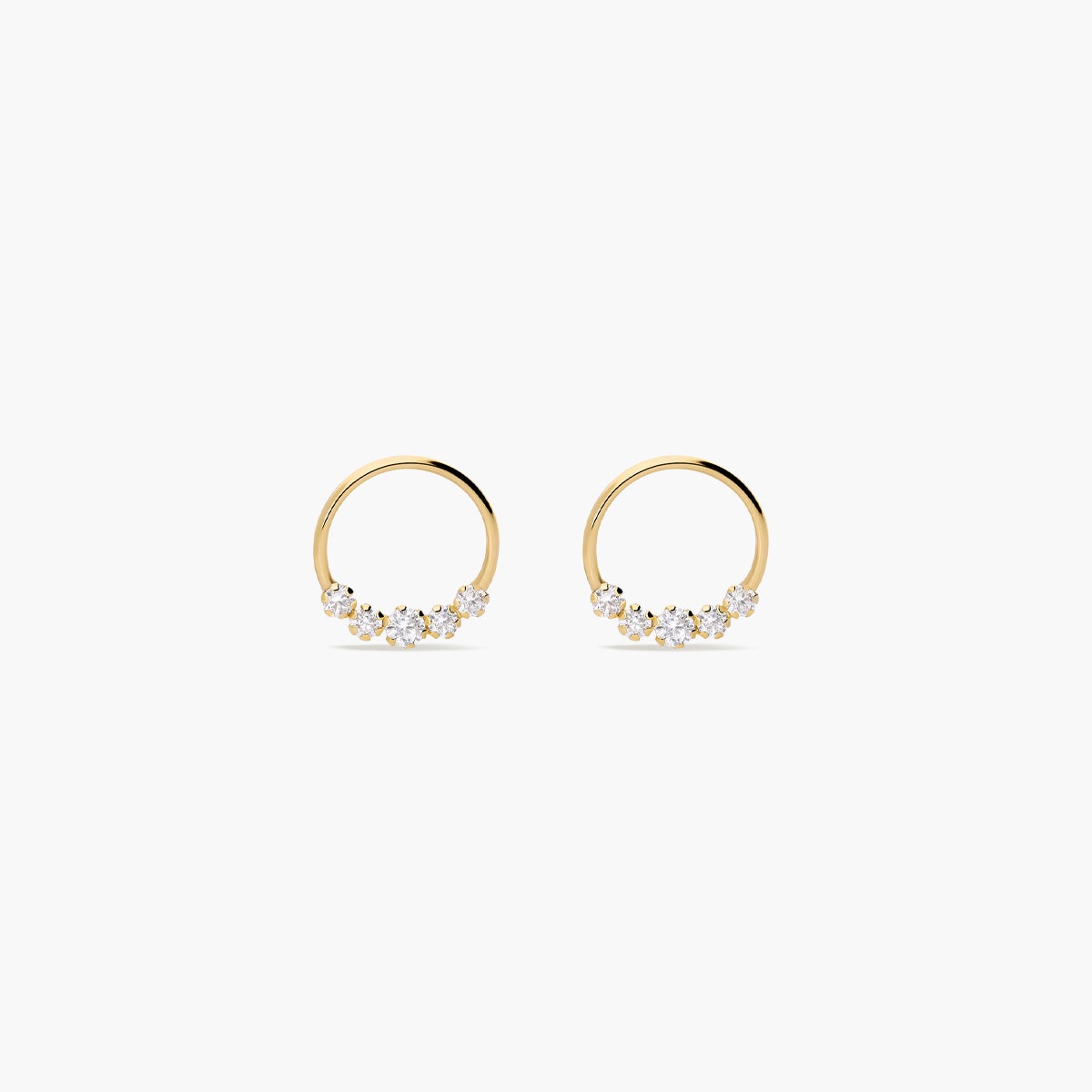 Pendientes doble círculo de oro 18K circonitas 12 mm