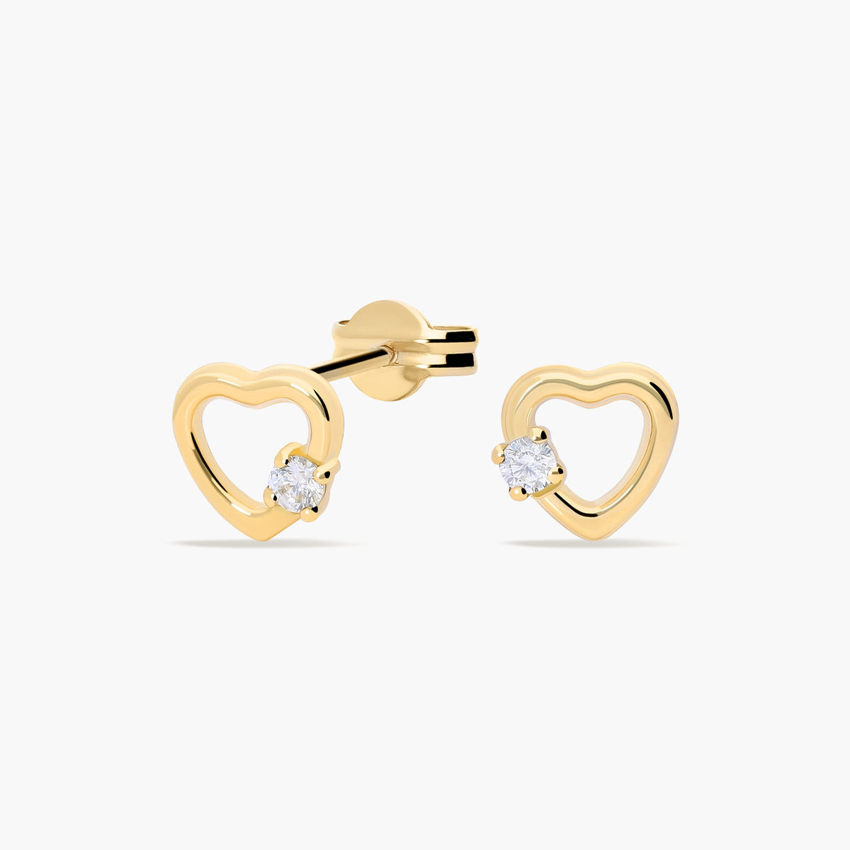 Pendientes corazón de oro 18K circonita 6 mm