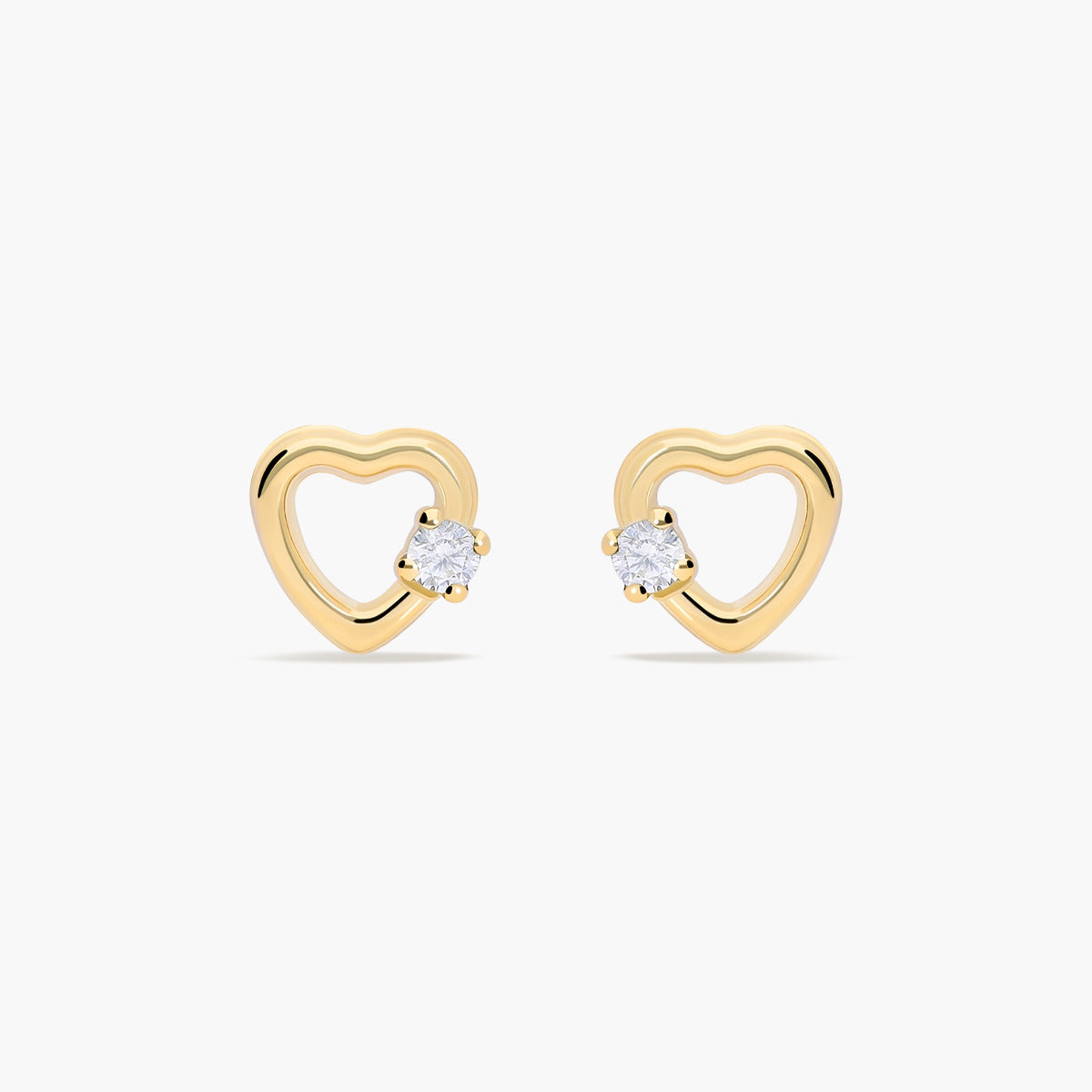 Pendientes corazón de oro 18K circonita 6 mm